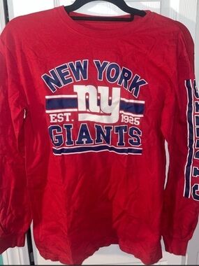 NFL Team Apparel New York Giants Red Long Sleeve Shirt Kids L 14/16 Football